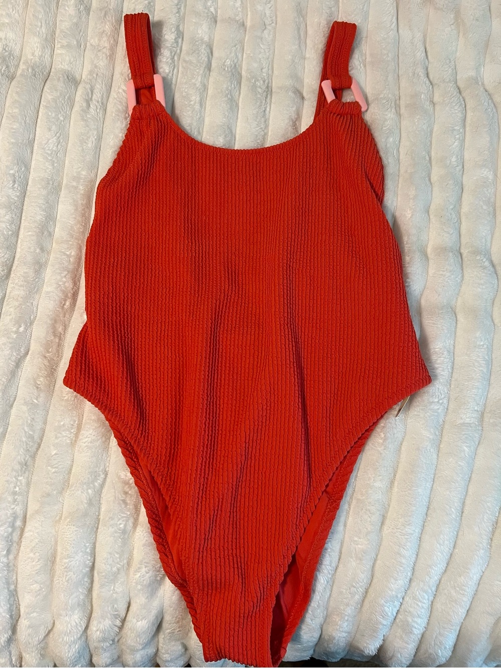 aerie Coral-Red Textured One-Piece Swimsuit